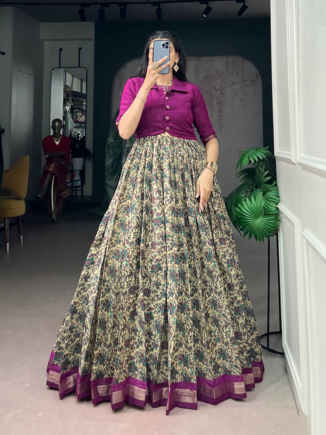 WMN 5011 Viscose Chanderi Zari Printed Top lehenga Skirt Supplier in Surat
