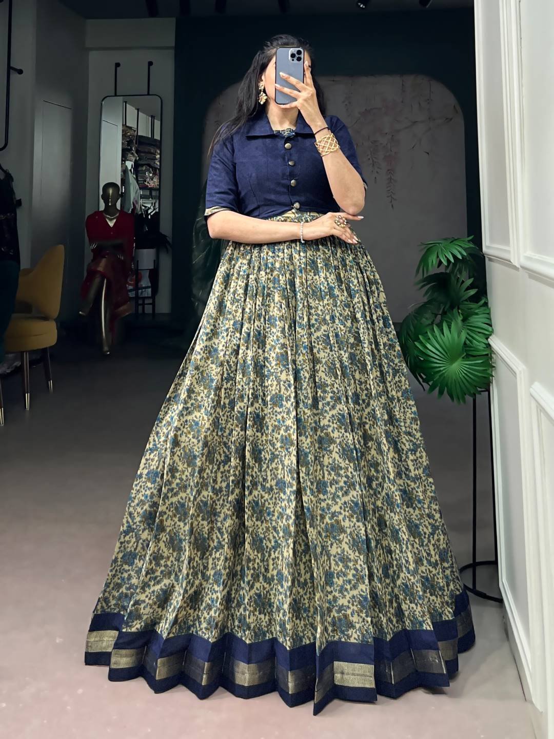 WMN 5011 Viscose Chanderi Zari Printed Top lehenga Skirt Supplier in Surat