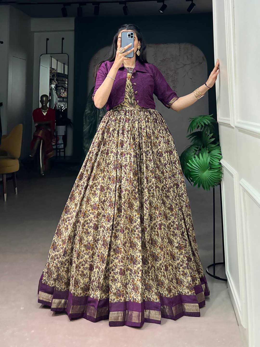 WMN 5011 Viscose Chanderi Zari Printed Top lehenga Skirt Supplier in Surat