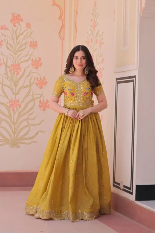 Stylish Moni 1171 Gold Crush Thread Embroidery Work Gown Collection 2026