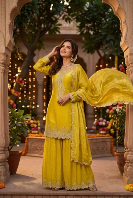Latest Aashirwad Mumtaz Chinon Silk Wedding Pakistani Sharara Suit 2026
