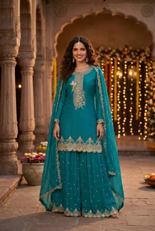 Latest Aashirwad Mumtaz Chinon Silk Wedding Pakistani Sharara Suit 2026