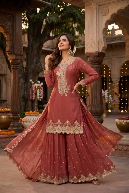 Latest Aashirwad Mumtaz Chinon Silk Wedding Pakistani Sharara Suit 2026