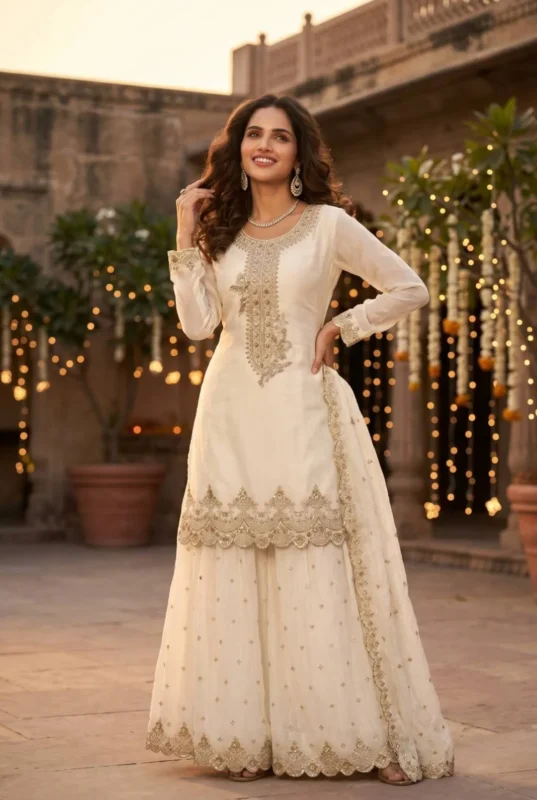 Latest Aashirwad Mumtaz Chinon Silk Wedding Pakistani Sharara Suit 2026