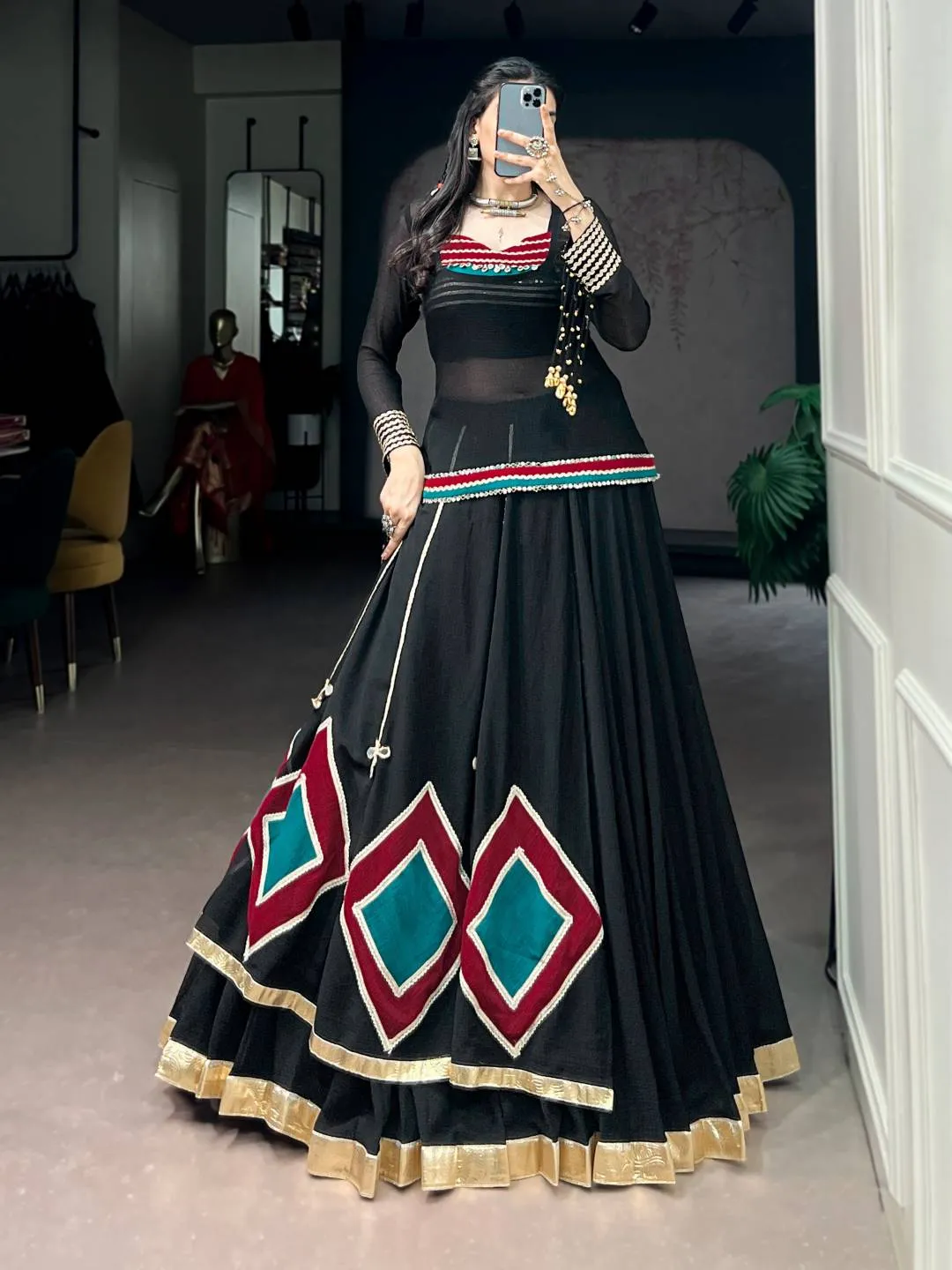 WMN 1785 Marble Base Black Fancy Top Skirt Navratri Collection 2026