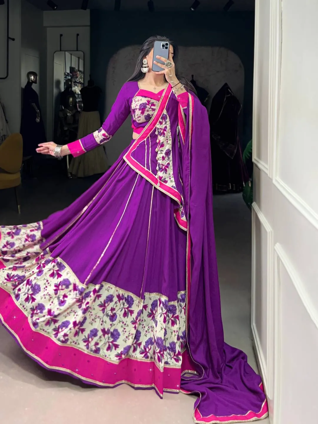 WMN 1618 Rayon Printed Mirror Hand Work Navratri Garba Collection