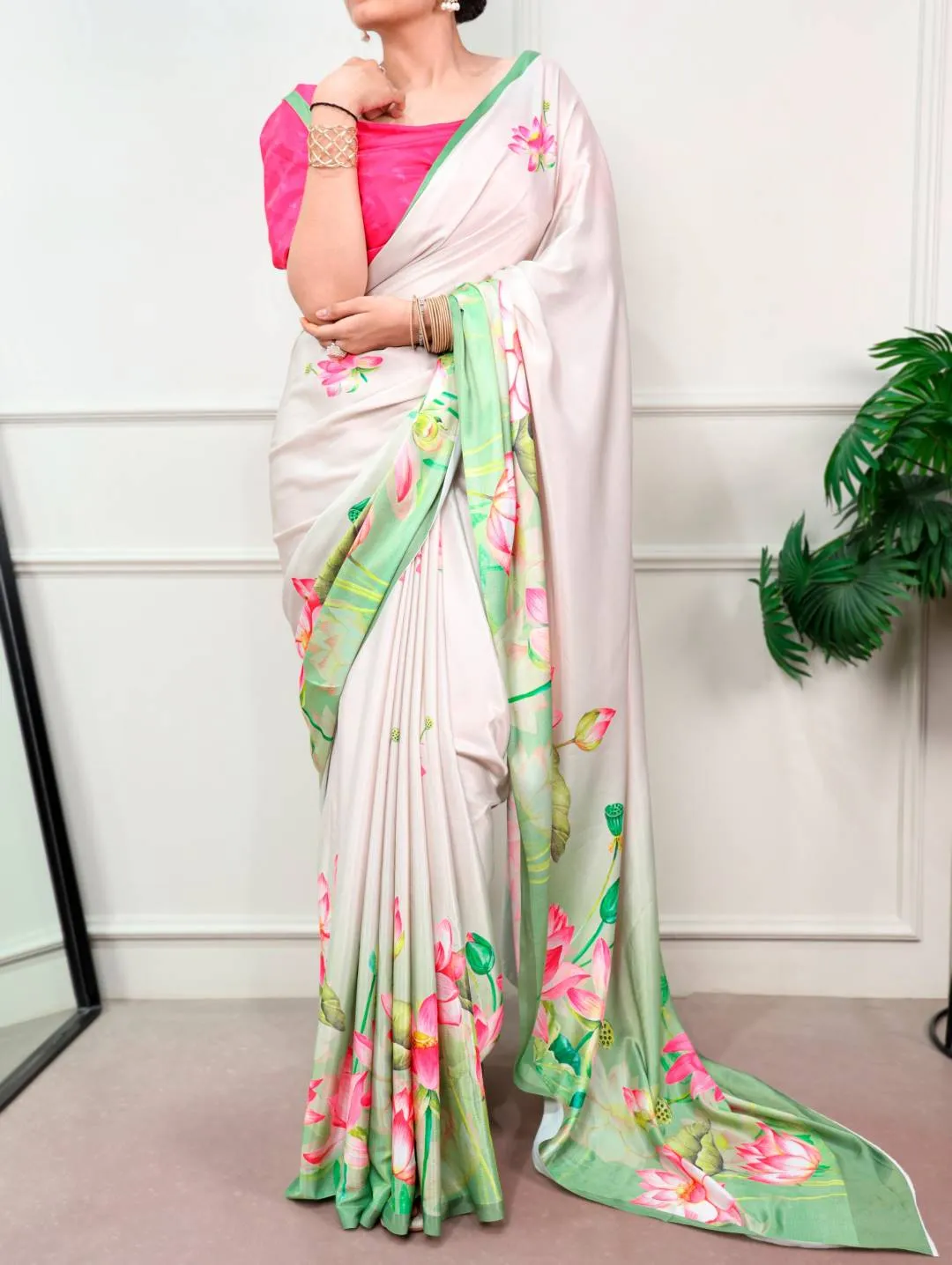WMN 7004 Satin Silk Printed Saree Supplier in Surat