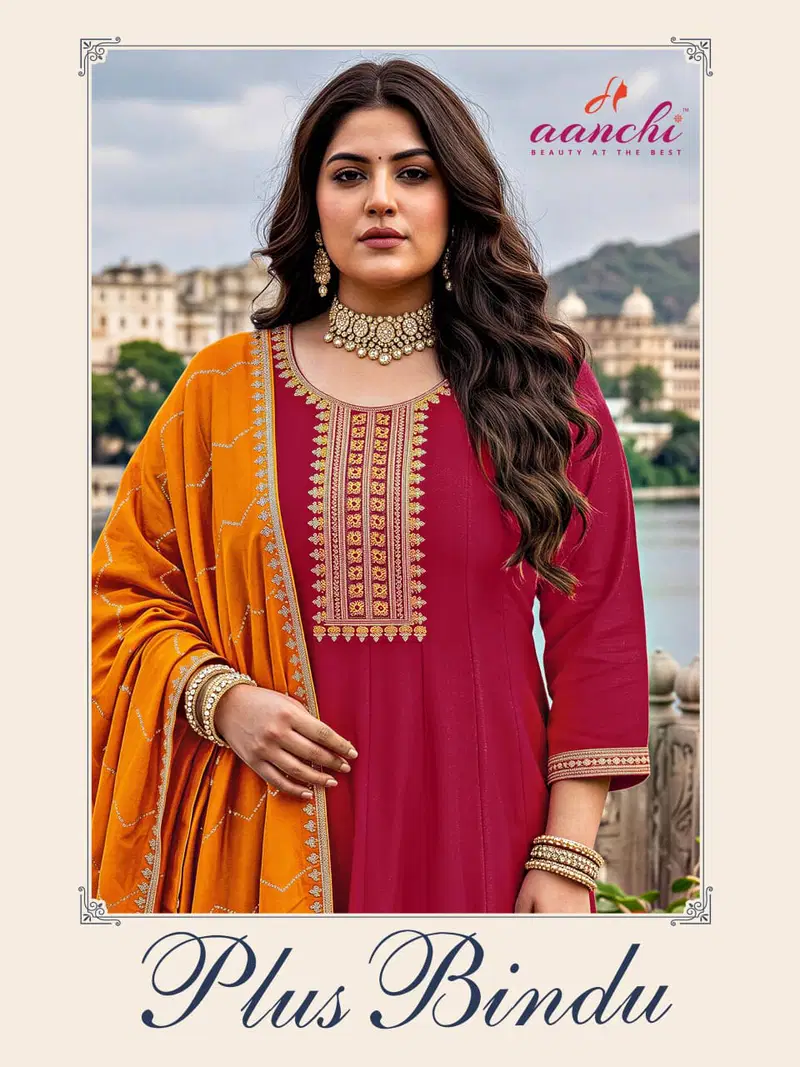Aanchi Plus Bindu Vichitra Silk Embroidered Kurti With Bottom Dupatta Wholesale