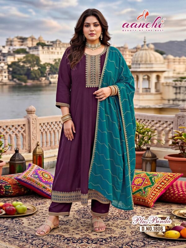Beautiful Aanchi Plus Bindu Vichitra Silk Embroidered Kurti With Bottom Dupatta Wholesale 2026