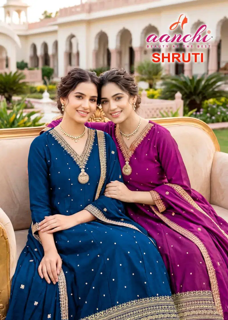 Aanchi Shruti Vichitra Silk Embroidered Kurti With Bottom Dupatta Wholesale