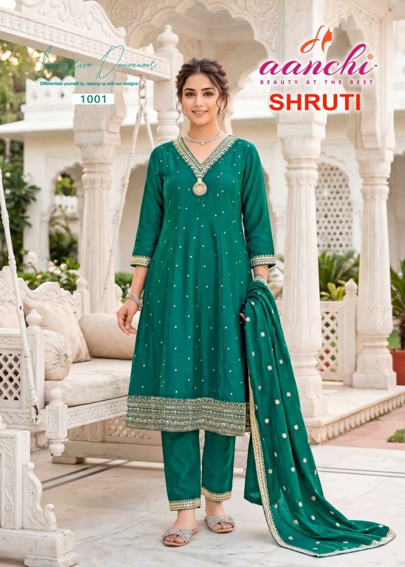 Beautiful Aanchi Shruti Vichitra Silk Embroidered Kurti With Bottom Dupatta Wholesale 2026