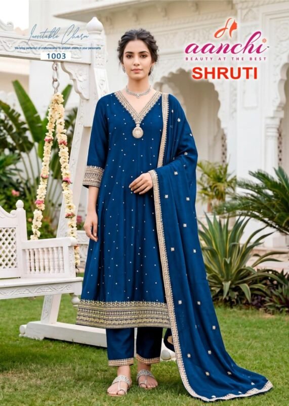 Beautiful Aanchi Shruti Vichitra Silk Embroidered Kurti With Bottom Dupatta Wholesale 2026