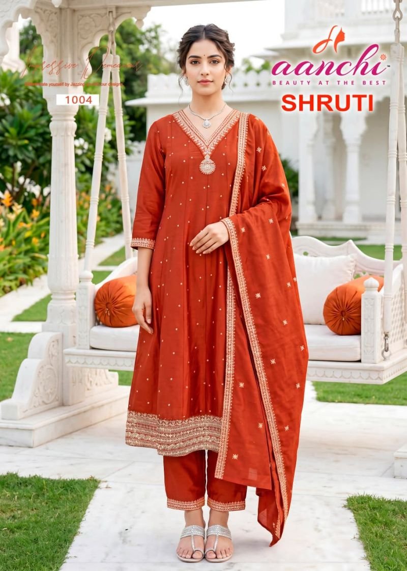 Beautiful Aanchi Shruti Vichitra Silk Embroidered Kurti With Bottom Dupatta Wholesale 2026