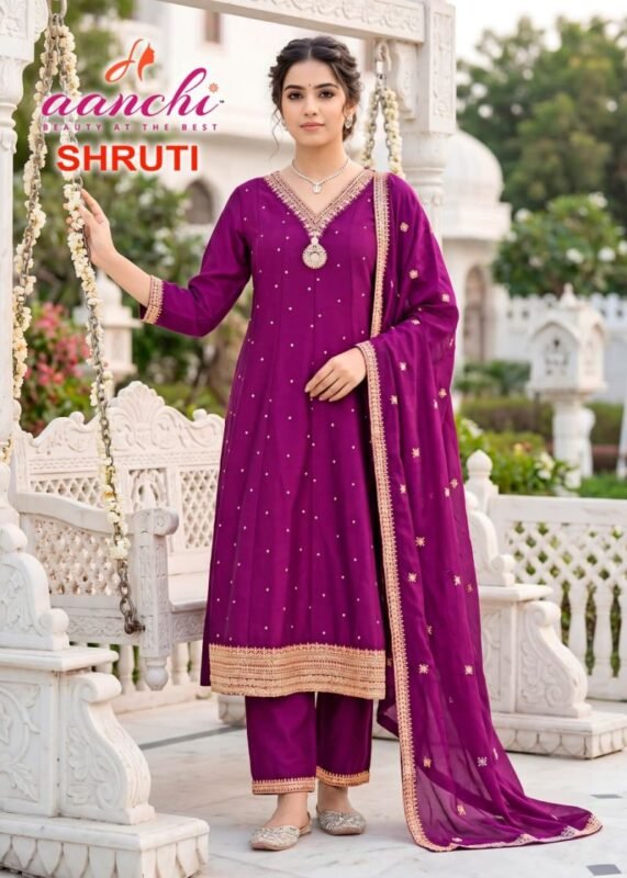 Beautiful Aanchi Shruti Vichitra Silk Embroidered Kurti With Bottom Dupatta Wholesale 2026