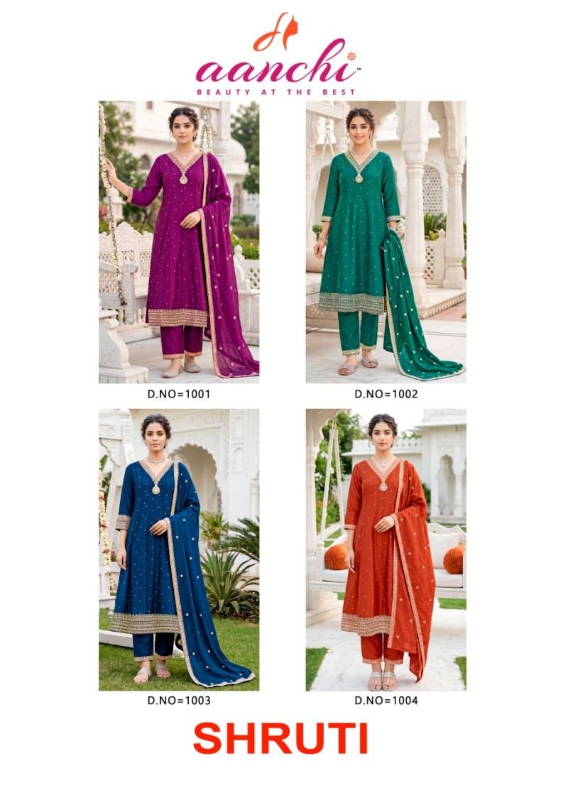 Beautiful Aanchi Shruti Vichitra Silk Embroidered Kurti With Bottom Dupatta Wholesale 2026