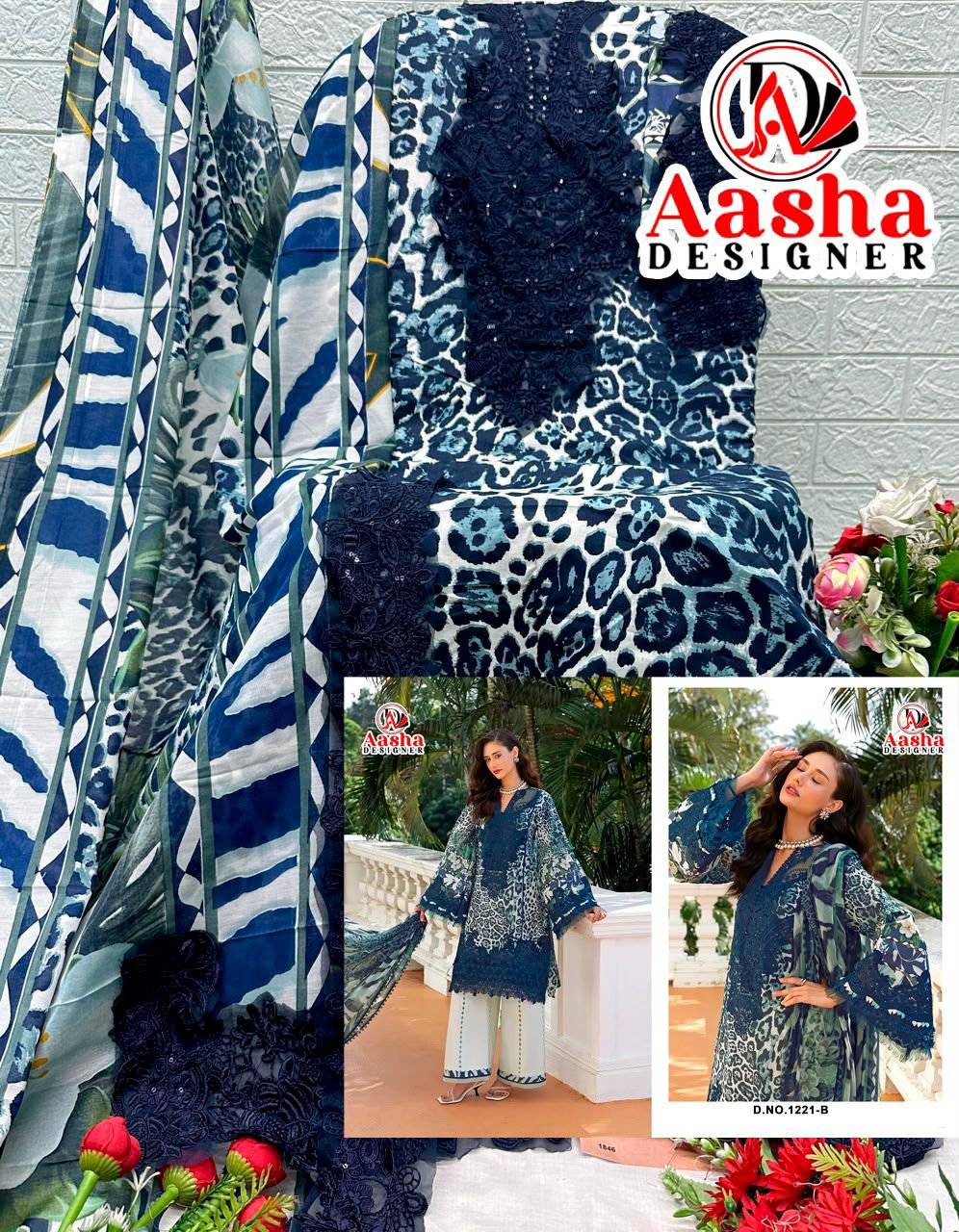 Aasha 1221 A And B Chiffon Dupatta Cotton Embroidered Salwar Kameez Wholesale