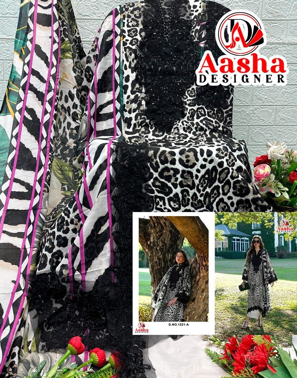 Aasha 1221 A And B Chiffon Dupatta Cotton Embroidered Salwar Kameez Wholesale