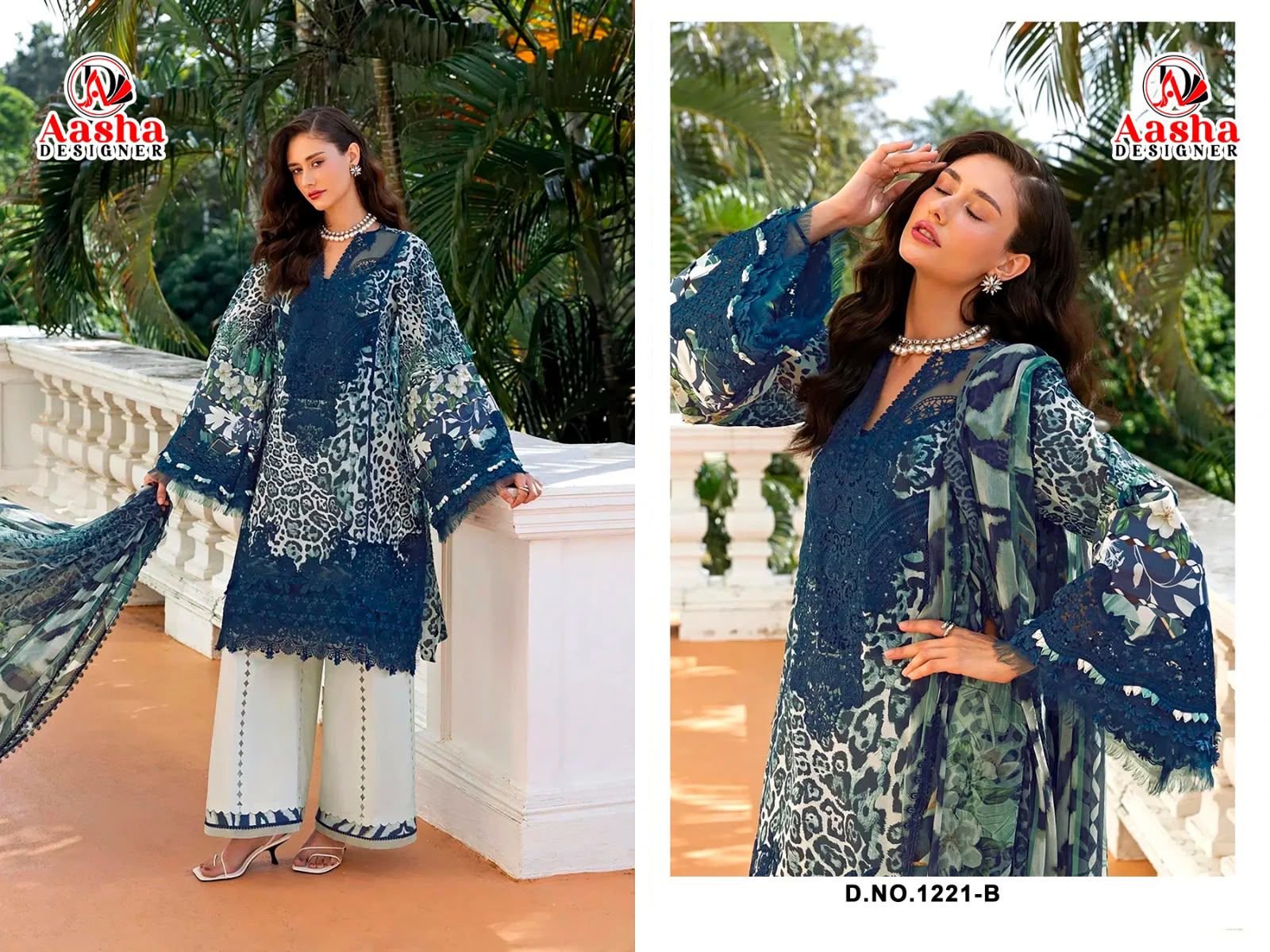 Aasha 1221 A And B Chiffon Dupatta Cotton Embroidered Salwar Kameez Wholesale