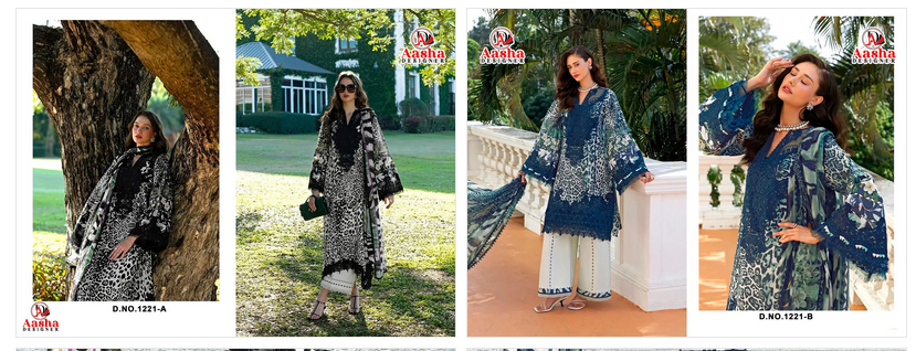 Aasha 1221 A And B Chiffon Dupatta Cotton Embroidered Salwar Kameez Wholesale