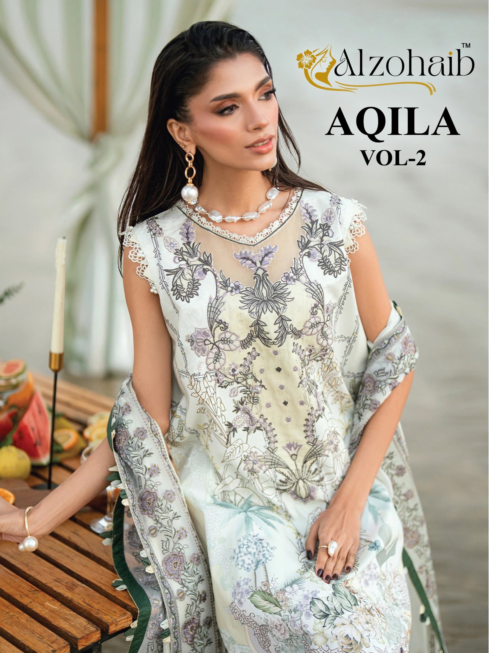 Alzohaib Aqila Vol 2 Chiffon Dupatta Cotton Embroidered Salwar Kameez Wholesale