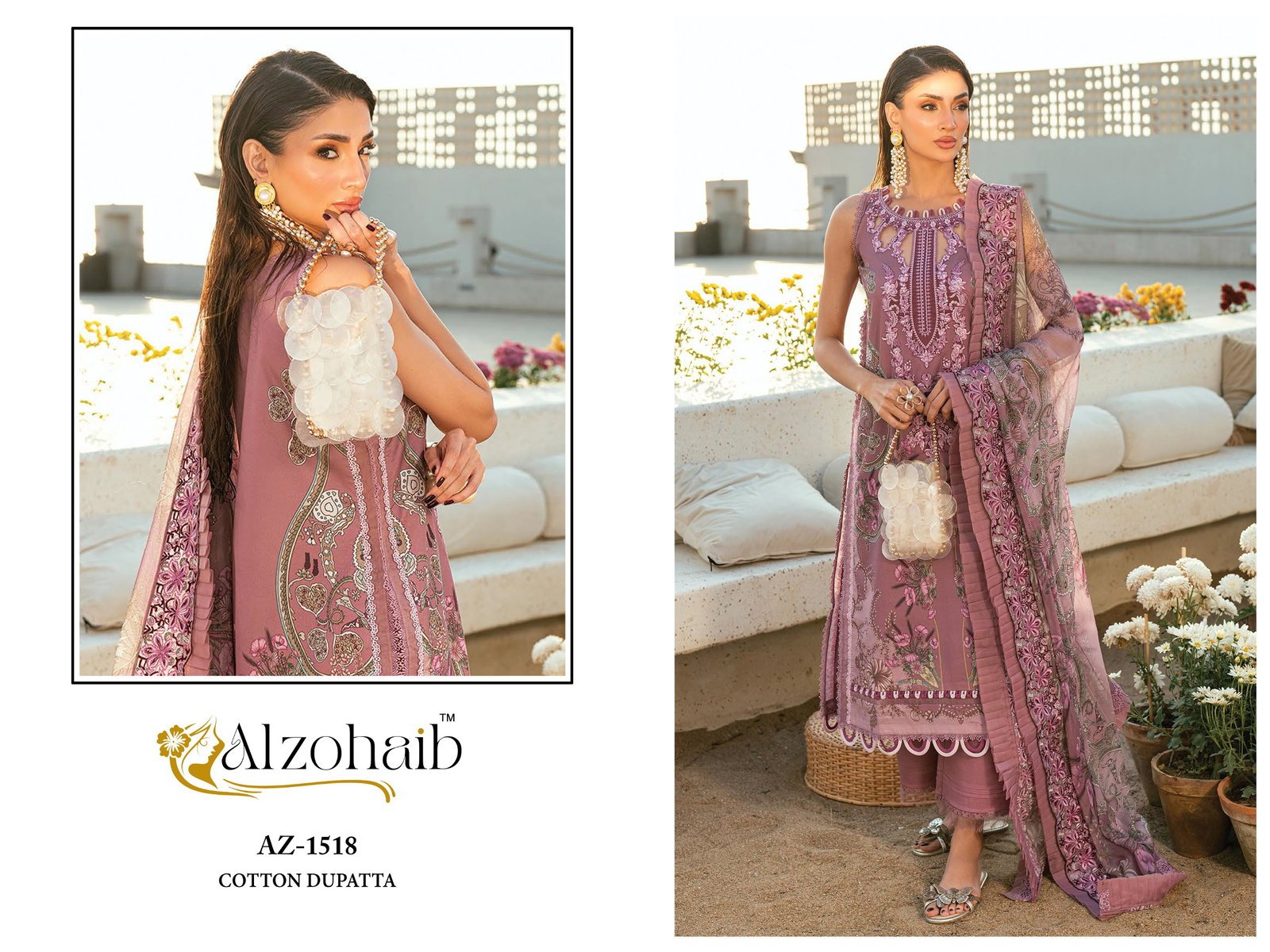 Alzohaib Aqila Vol 2 Chiffon Dupatta Cotton Embroidered Salwar Kameez Wholesale