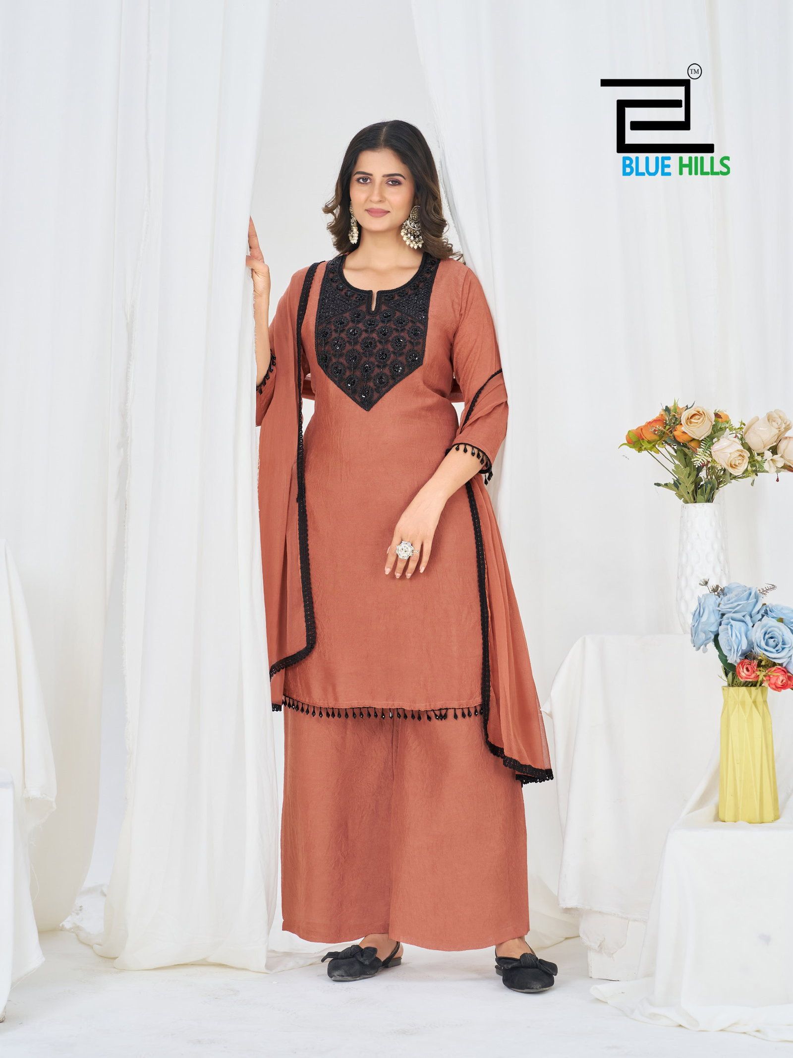 Stylish Blue Hills Avantika Rangoli Crush Patch Embroidered Kurti With Bottom Dupatta Wholesale 2026