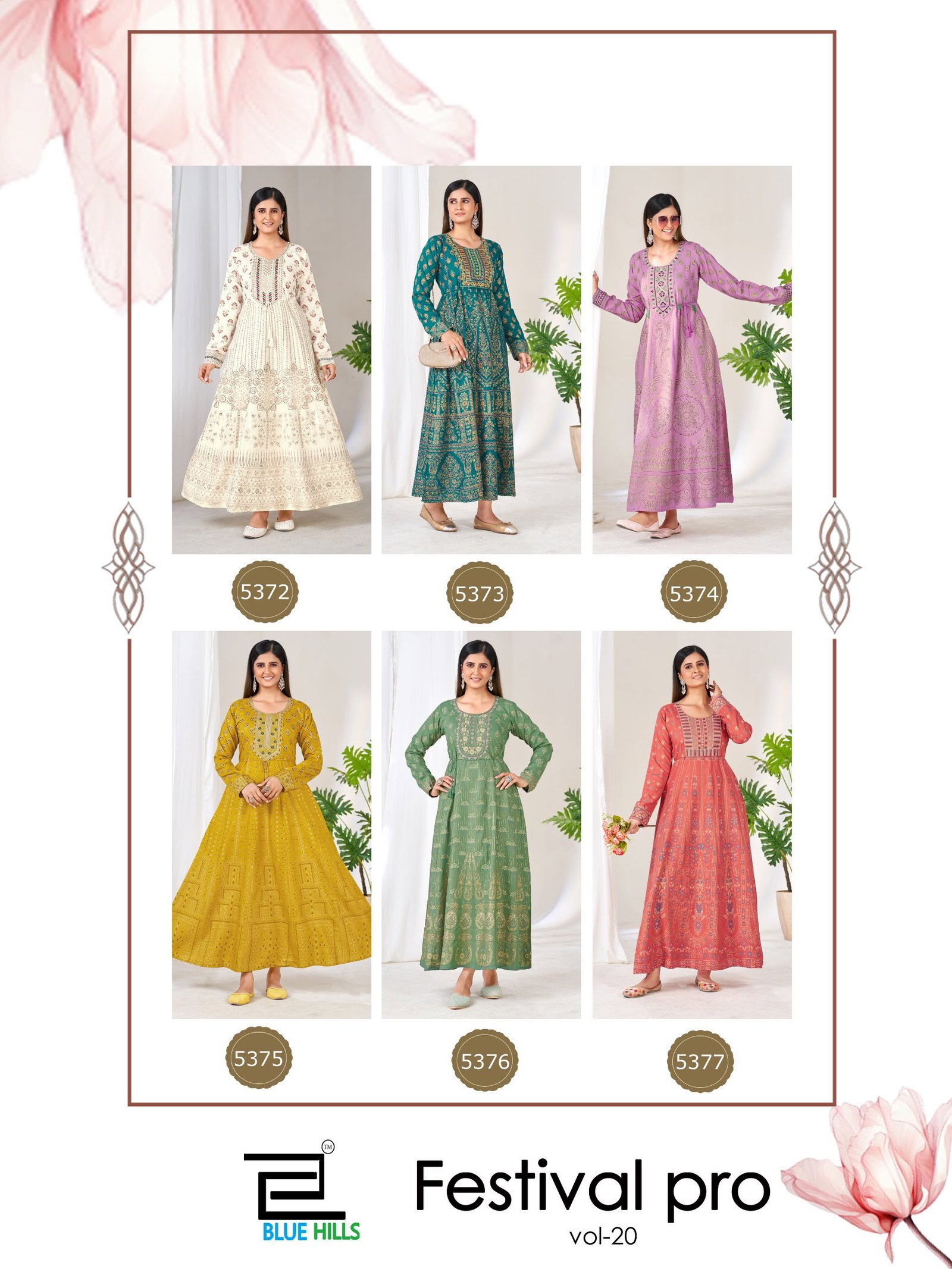 Stylish Blue Hills Festival Pro Vol 20 Anarkali Gown With Classic Neck Embroidery With Belt Wholesale 2026