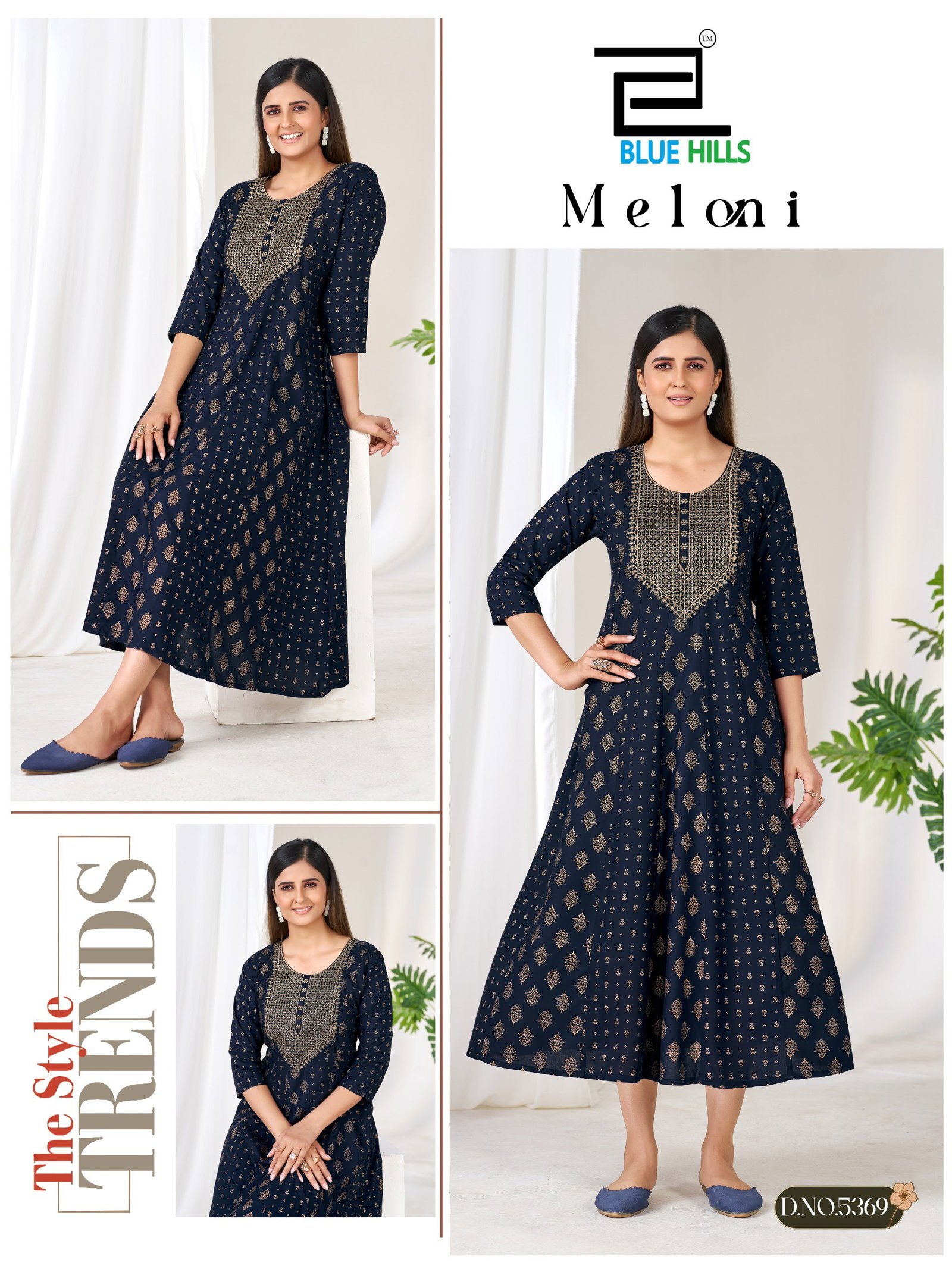 Latest Blue Hills Meloni Rayon Foil Preinted Long Anarakli Kurti Wholesale 2026