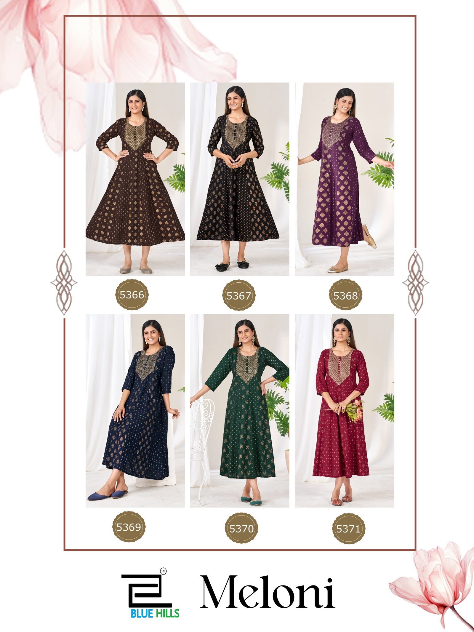 Latest Blue Hills Meloni Rayon Foil Preinted Long Anarakli Kurti Wholesale 2026