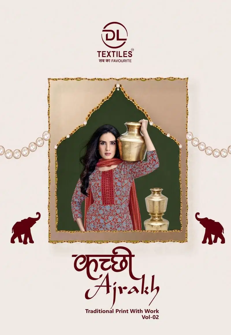 Dl Kutchi Ajrakh Vol 2 Readymade Cotton Kurti Pant With Dupatta Wholesale