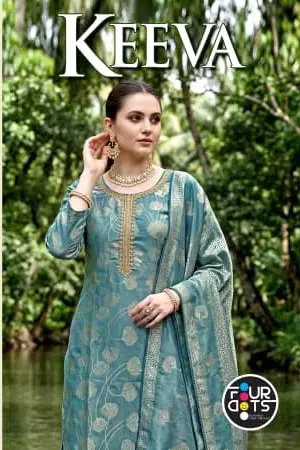 Four Dots Keeva Jiraff Weaving Silk Hand Worked Dress Material Wholesale