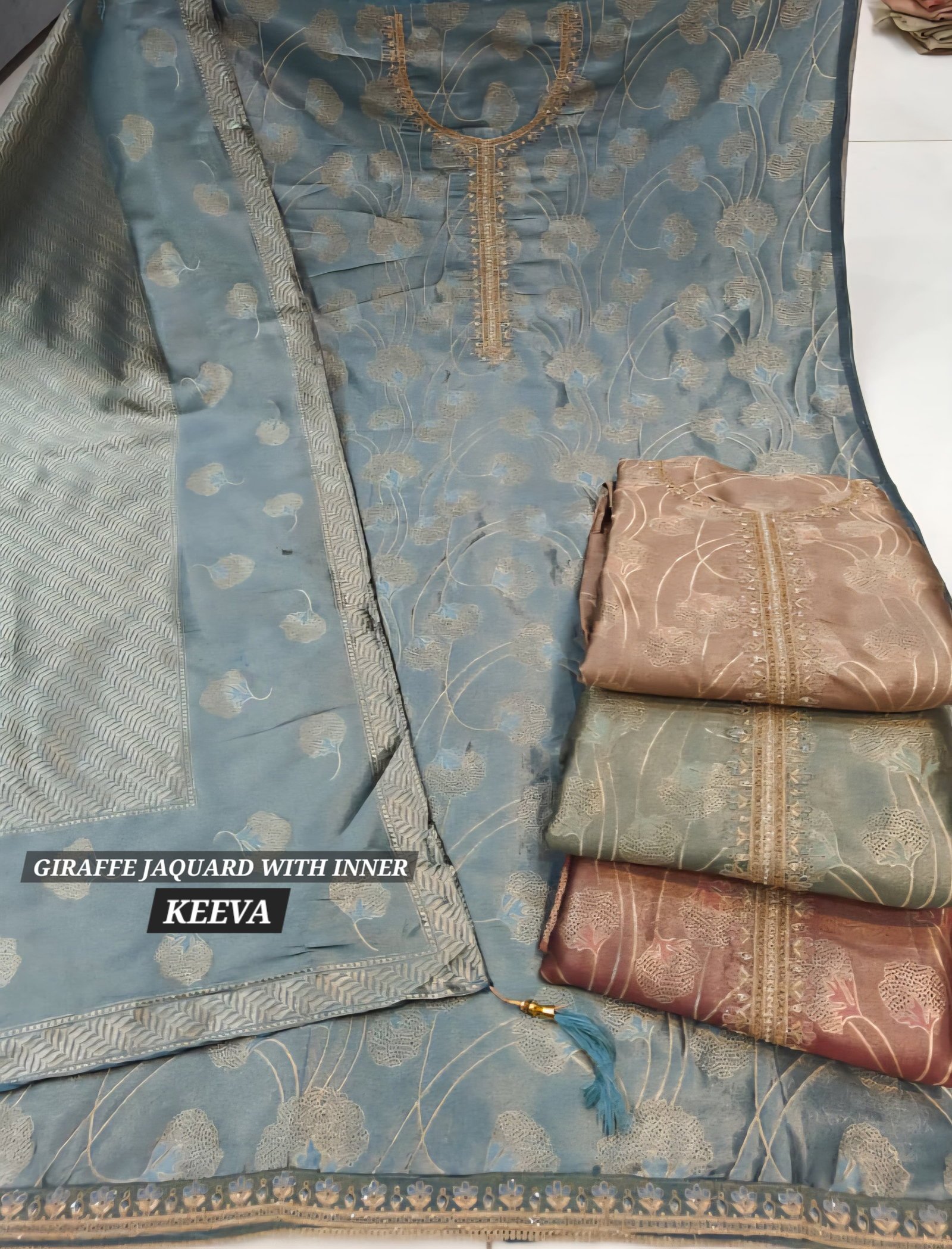 Stylish Four Dots Keeva Jiraff Weaving Silk Hand Worked Dress Material Wholesale 2026