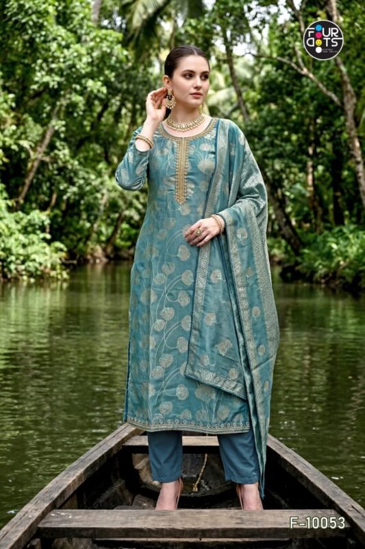 Stylish Four Dots Keeva Jiraff Weaving Silk Hand Worked Dress Material Wholesale 2026