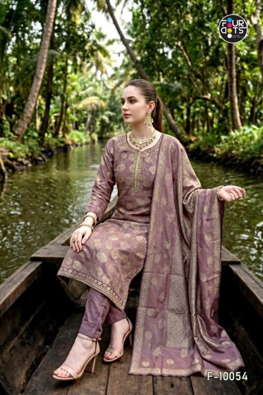 Stylish Four Dots Keeva Jiraff Weaving Silk Hand Worked Dress Material Wholesale 2026