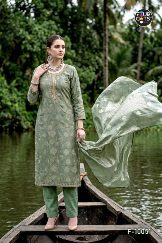 Stylish Four Dots Keeva Jiraff Weaving Silk Hand Worked Dress Material Wholesale 2026