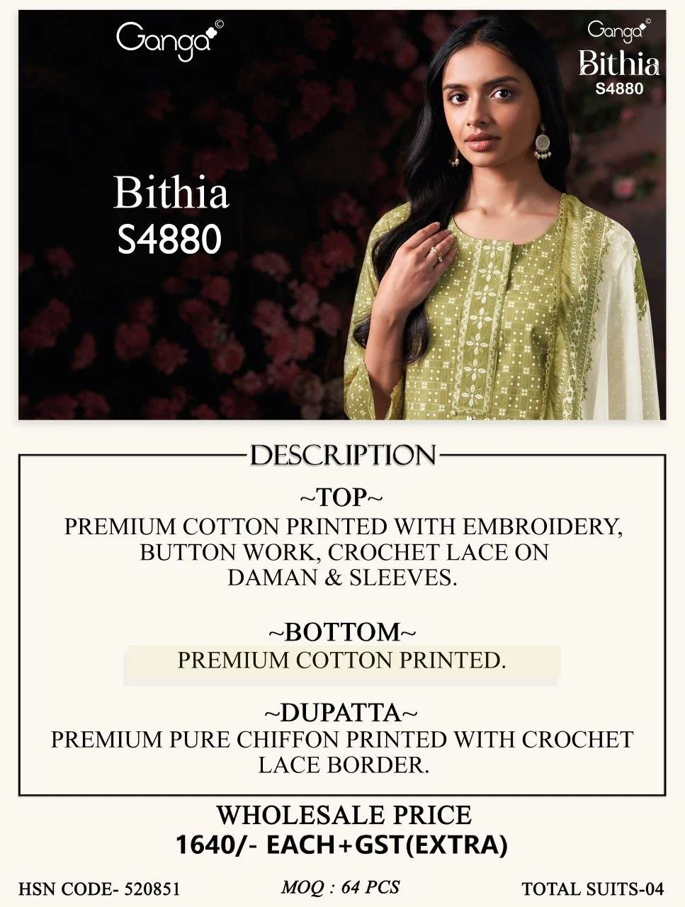 Stylish Ganga Bithia 4880 Cotton Embroidered Salwar Kameez Collection Wholesale 2026