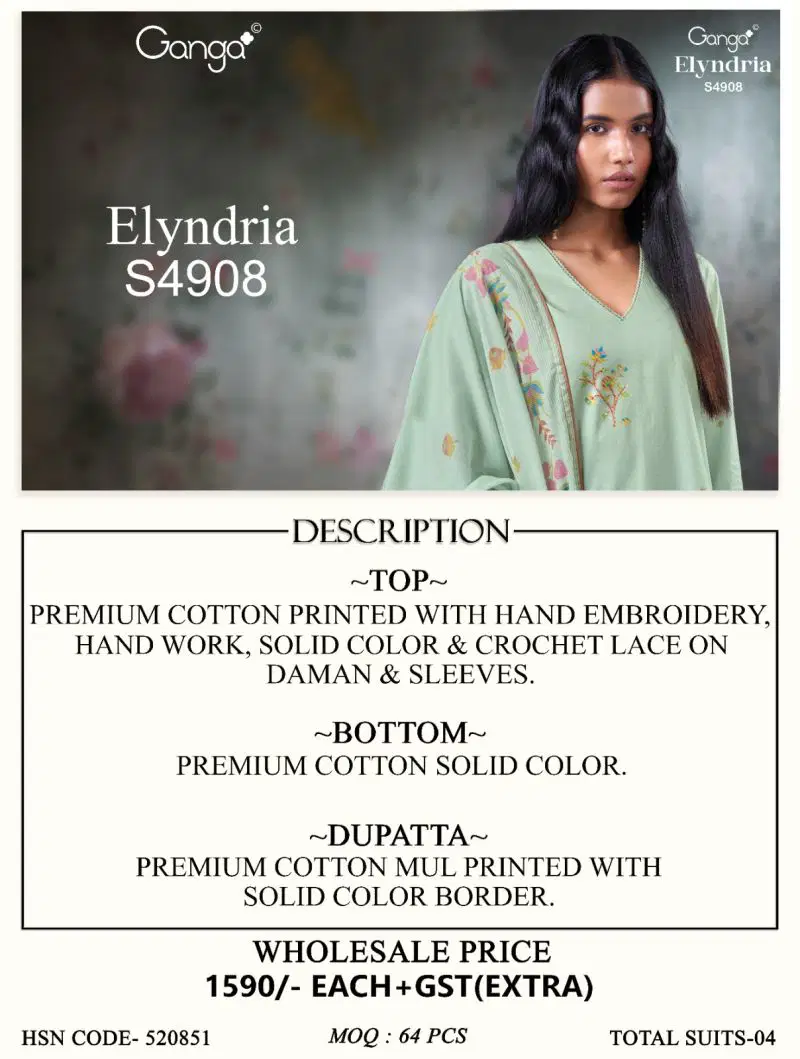 Launching Ganga Elyndria 4908 Cotton Embroidered Salwar Kameez Wholesale 2026