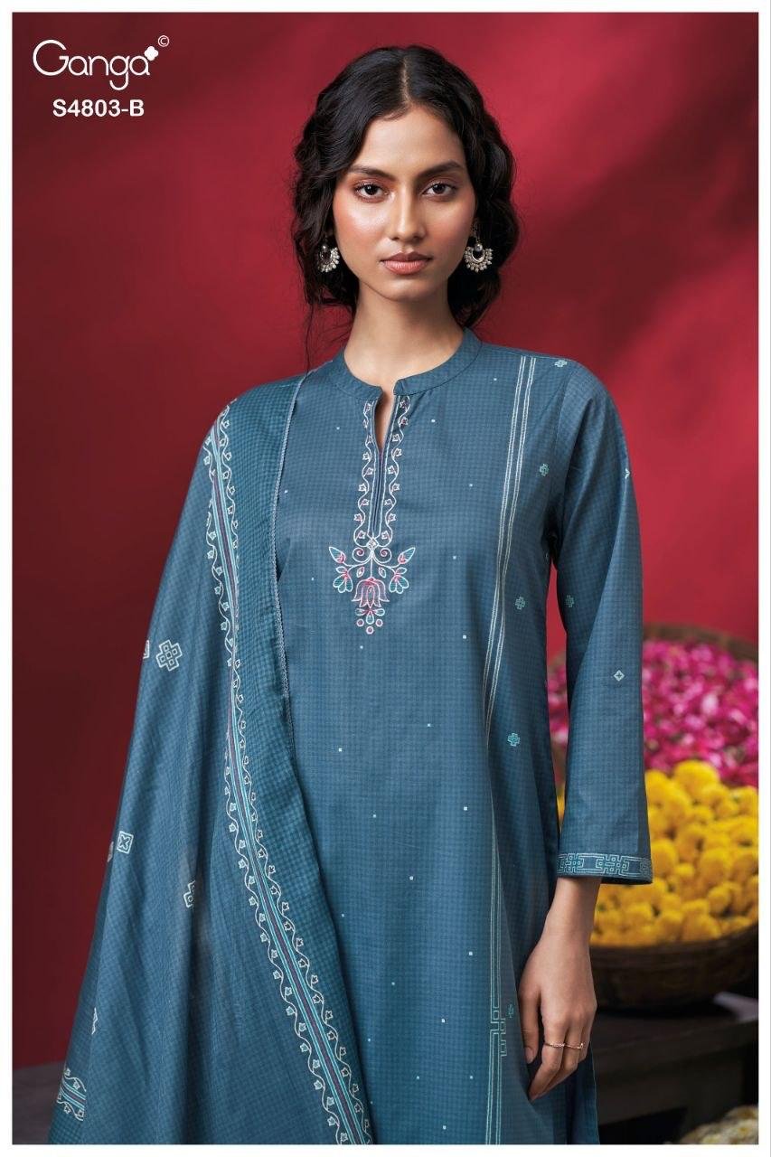 Ganga Nireya 4803 Cotton Printed Embroiderd Salwar Kameez Wholesale