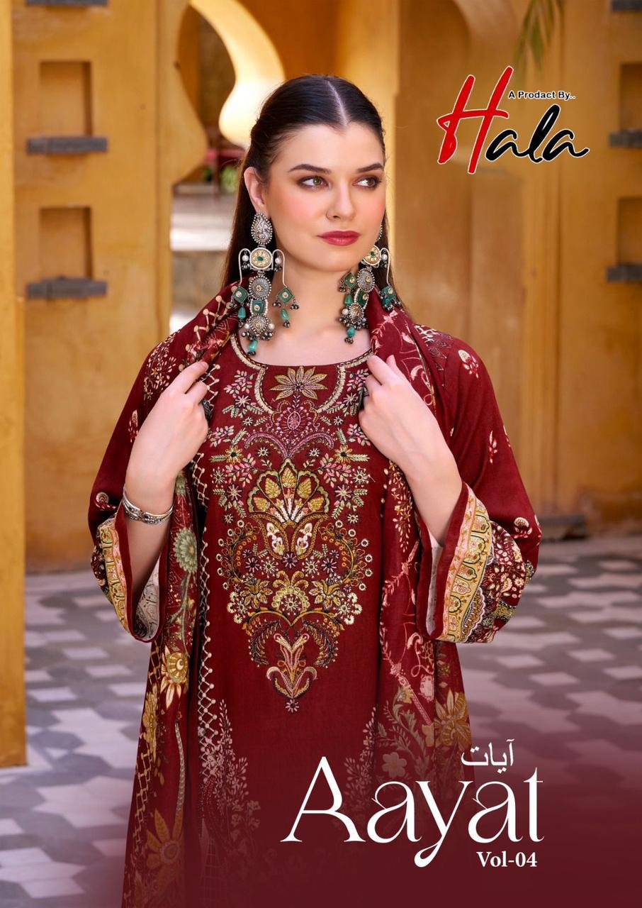 Hala Aayat Vol 4 Cotton Digital Printed Style With Heavy Embroidered Dress Material Wholesale