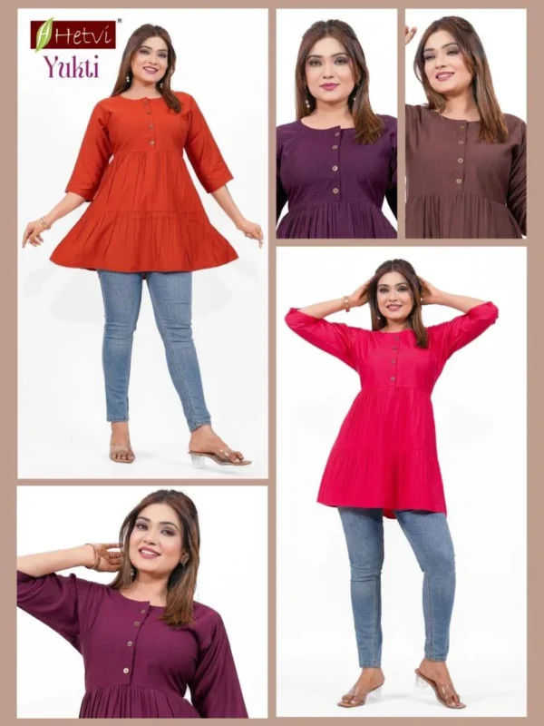 Buy Hetvi Yukti Rayon Dobby Office Wear Short Top Collection Wholesale 2026