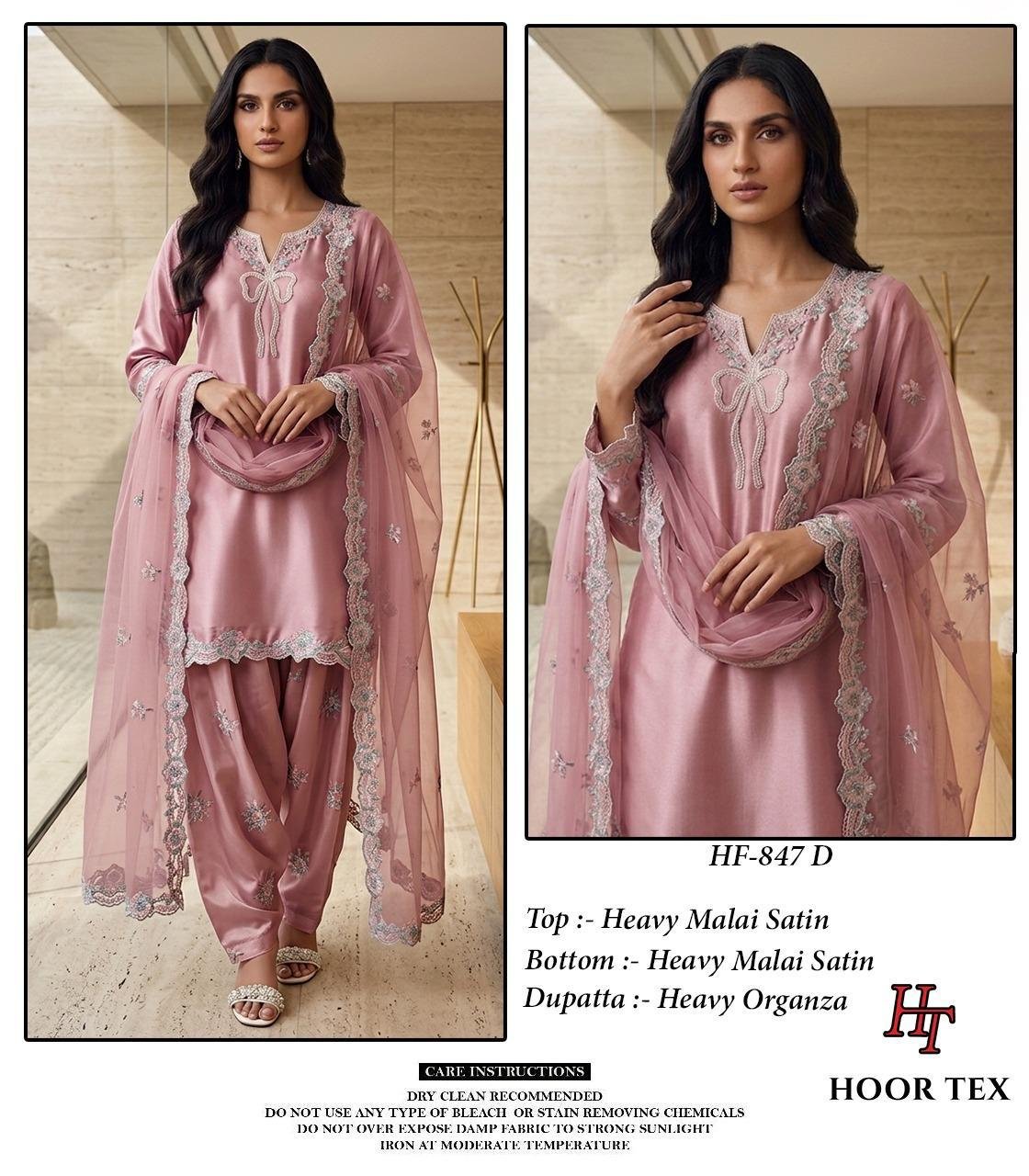 Latest Hoor Tex 847 A To D Malai Satin Embroidered Salwar Kameez Collection Wholesale 2026