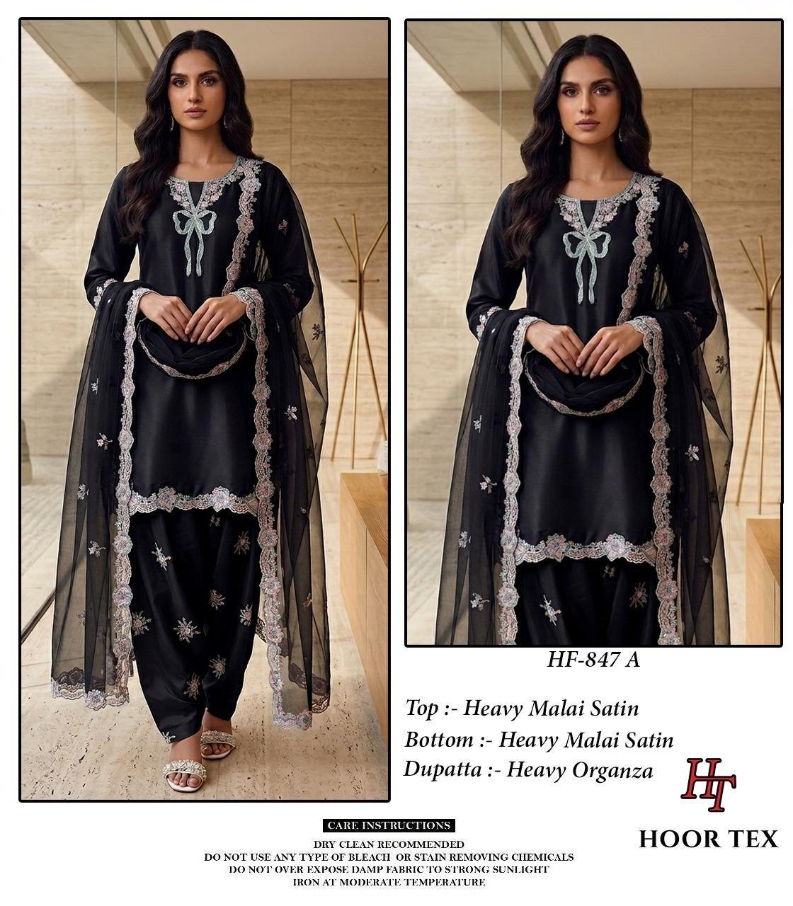 Latest Hoor Tex 847 A To D Malai Satin Embroidered Salwar Kameez Collection Wholesale 2026
