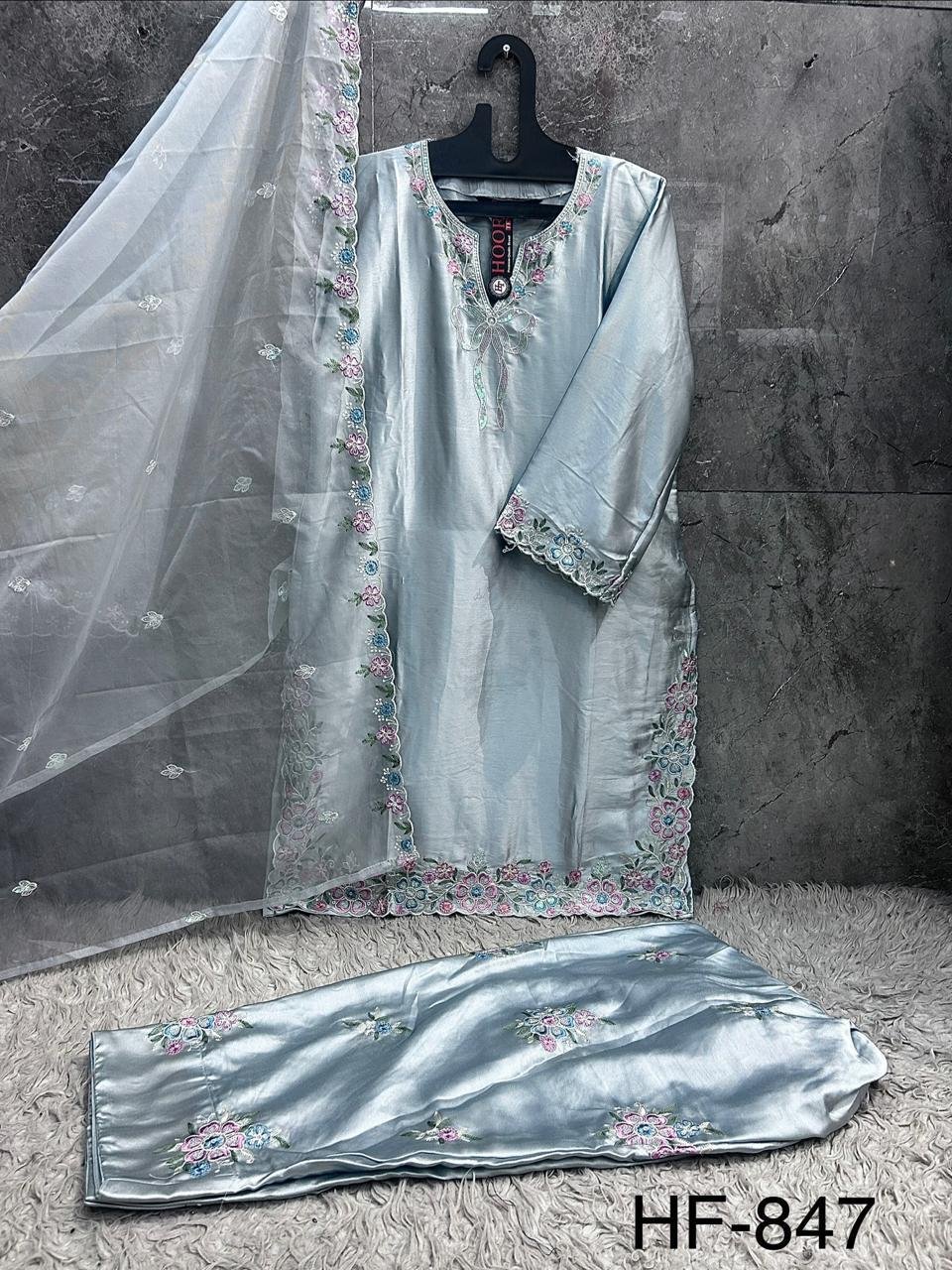 Latest Hoor Tex 847 A To D Malai Satin Embroidered Salwar Kameez Collection Wholesale 2026