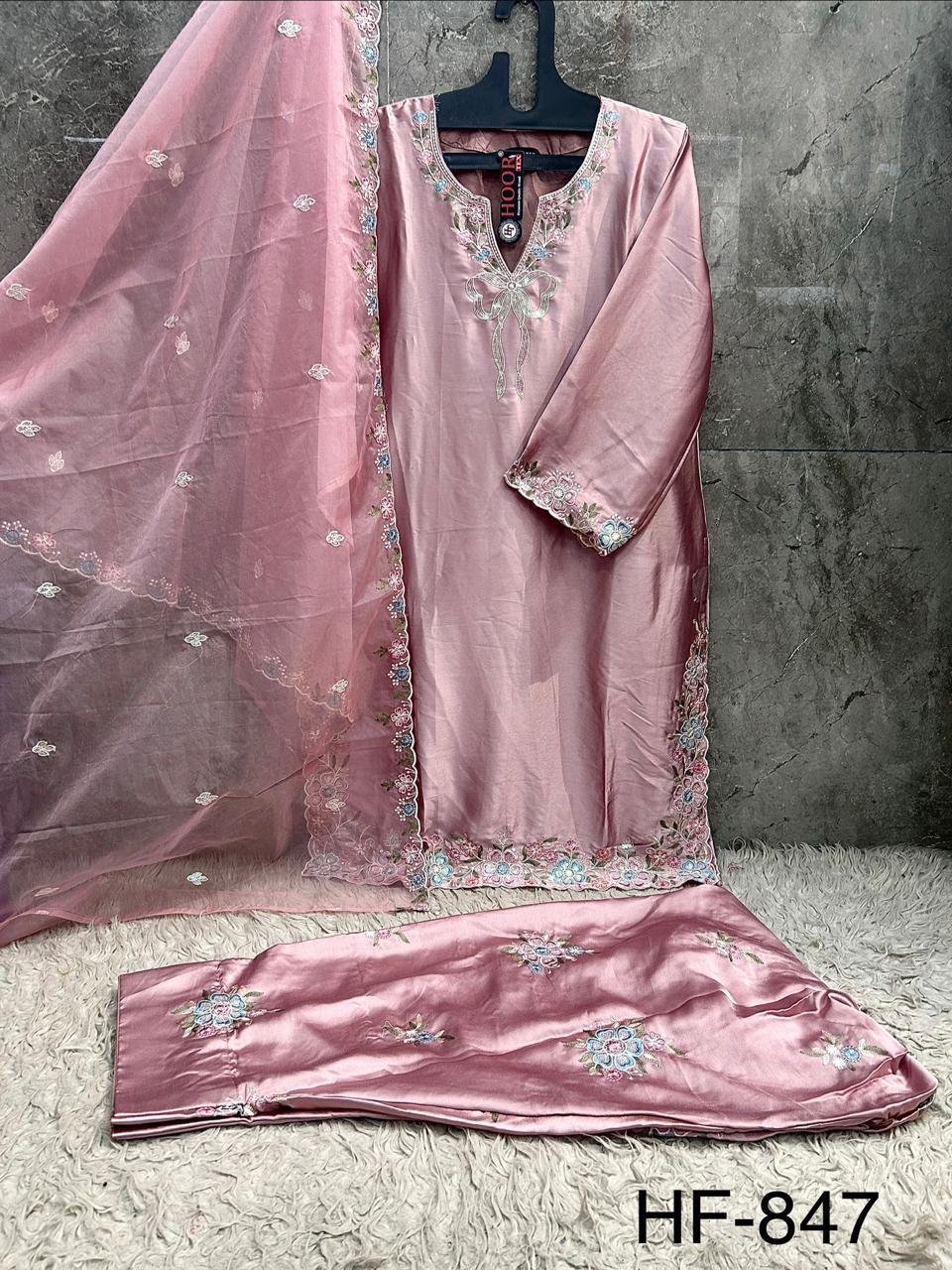 Latest Hoor Tex 847 A To D Malai Satin Embroidered Salwar Kameez Collection Wholesale 2026