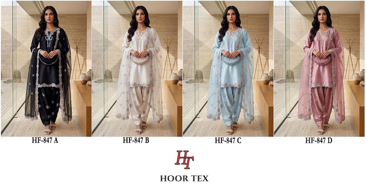 Latest Hoor Tex 847 A To D Malai Satin Embroidered Salwar Kameez Collection Wholesale 2026
