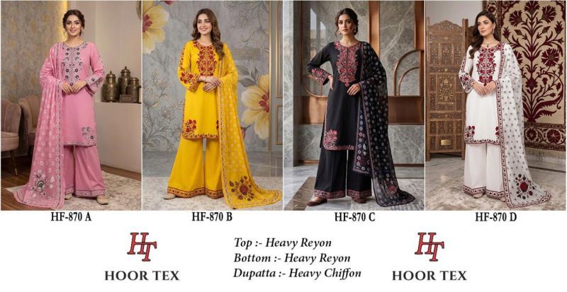 Stylish Hoor Tex 870 A To D Reyon Embroidered Salwar Kameez Wholesale 2026