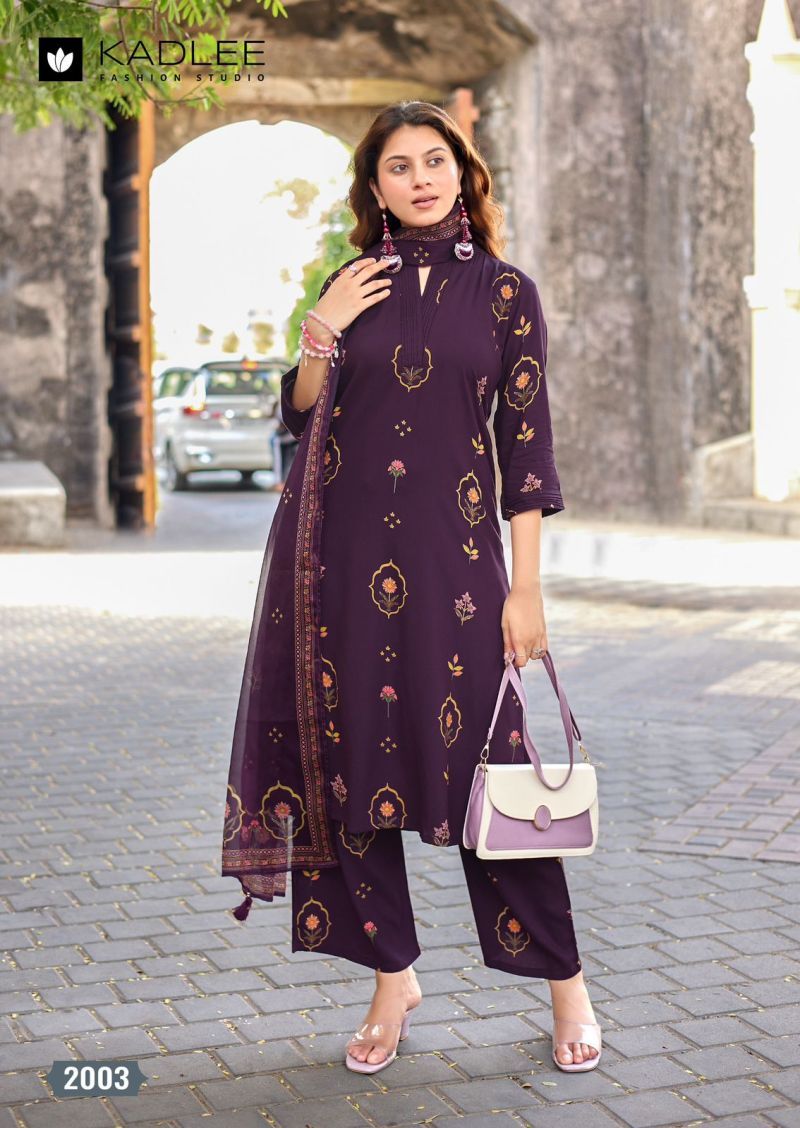 Buy Kadlee Classy Look Rayon Printed Kurti With Bottom Dupatta Wholesale 2026
