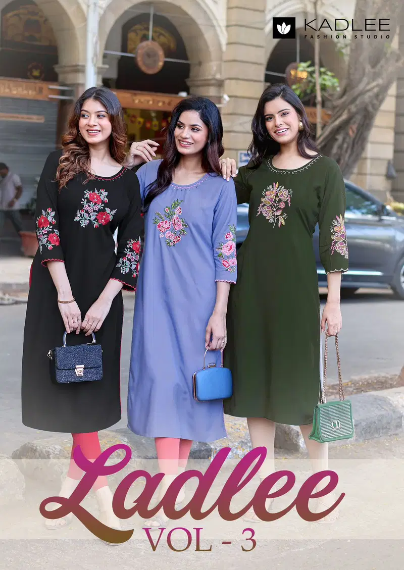 Kadlee Ladlee Vol 3 Rayon With Thread Work Kurti Collection Wholesale
