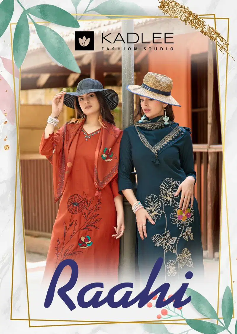 Kadlee Raahi Roman Silk Handwork Kurti With Bottom Dupatta Wholesale