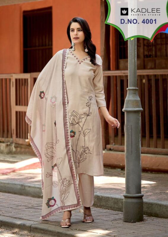 Latest Kadlee Raahi Roman Silk Handwork Kurti With Bottom Dupatta Wholesale 2026
